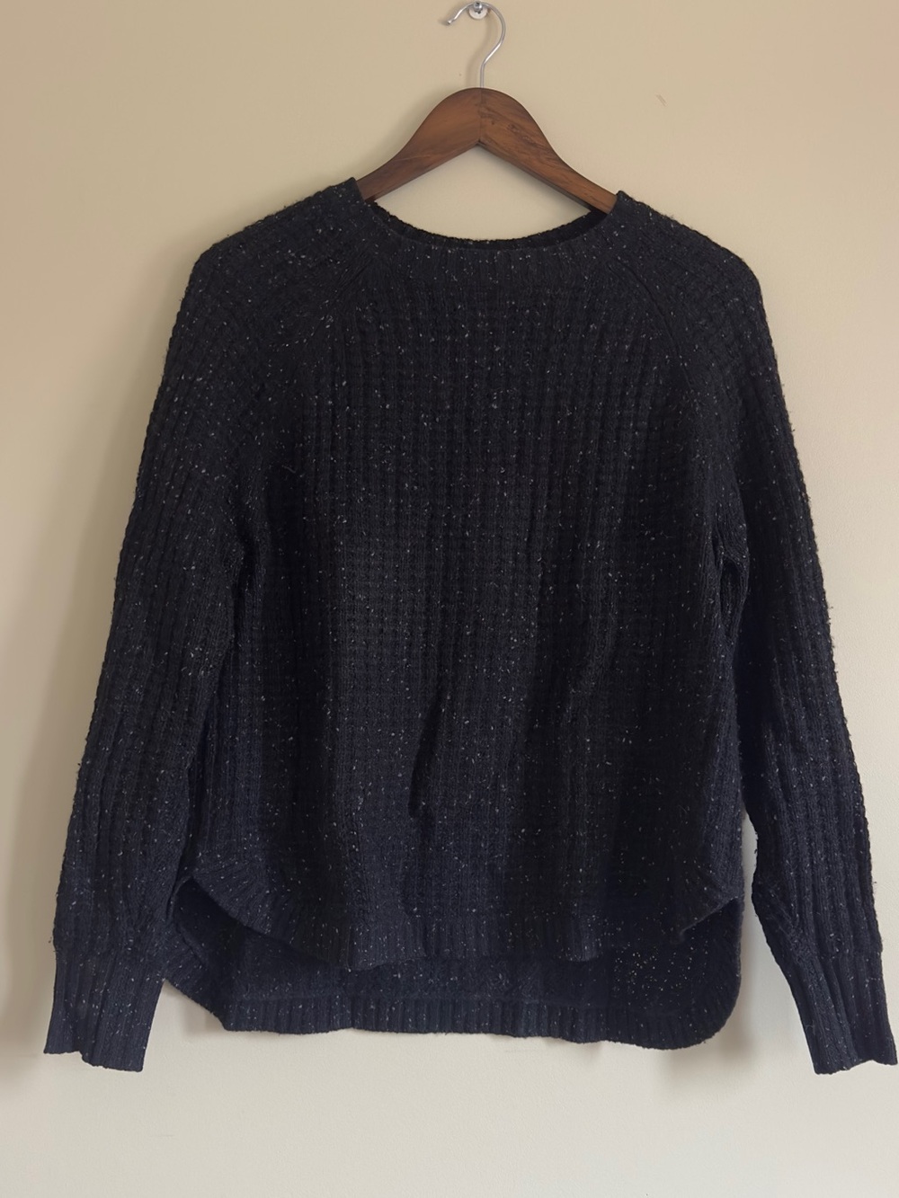 Autumn Cashmere 100% Cashmere Black Speckled Waffle Knit Sweater
